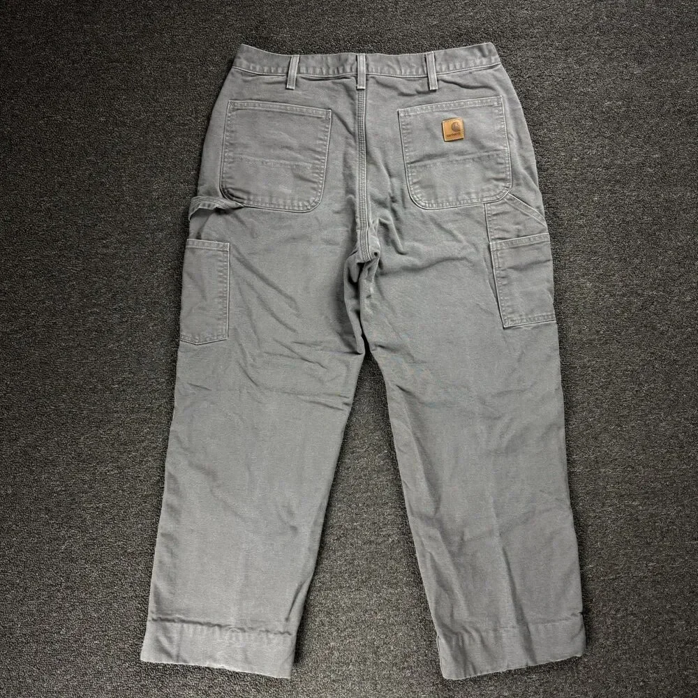 Carhartt Flannel Lined Dungaree Pants Size 34X30 Gray B111 GVL Workwear